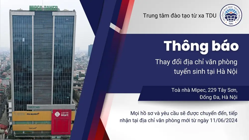 Thông báo thay đổi địa chỉ văn phòng tuyển sinh hệ đại học từ xa E-learning 
